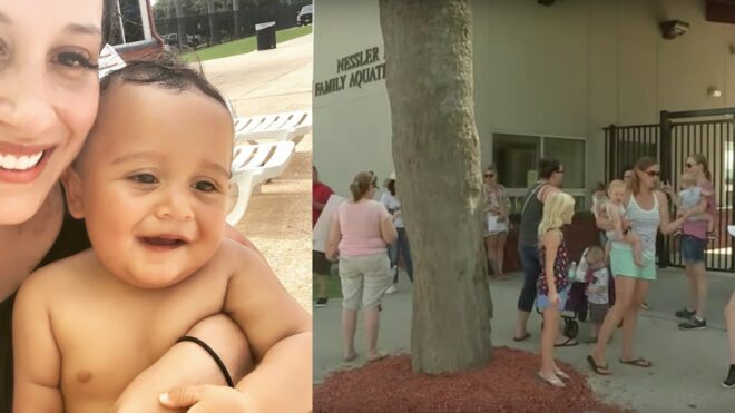 Misty Daugereaux with her son Maxx; women gather for nurse-in