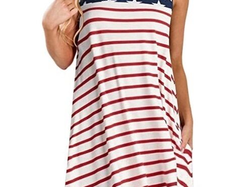 ZESICA Women's Summer Sleeveless Damask Print Pocket Loose T-Shirt Dress