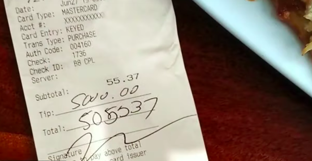 Receipt with $5