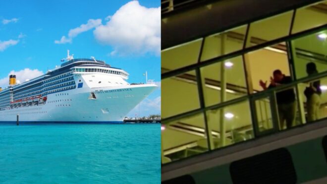 Cruise ship sailing blue sea