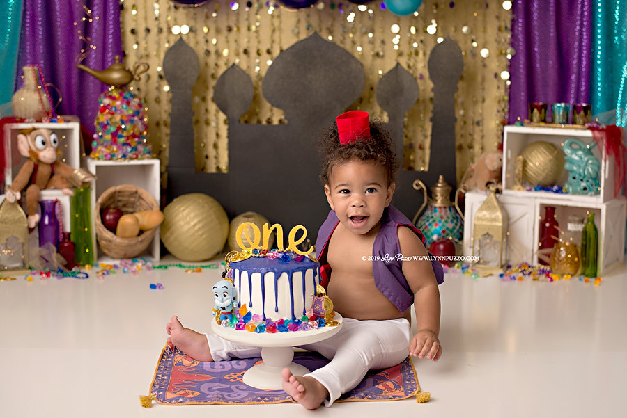 Aladdin baby photo shoot shows Jett Smith dressed as the popular character