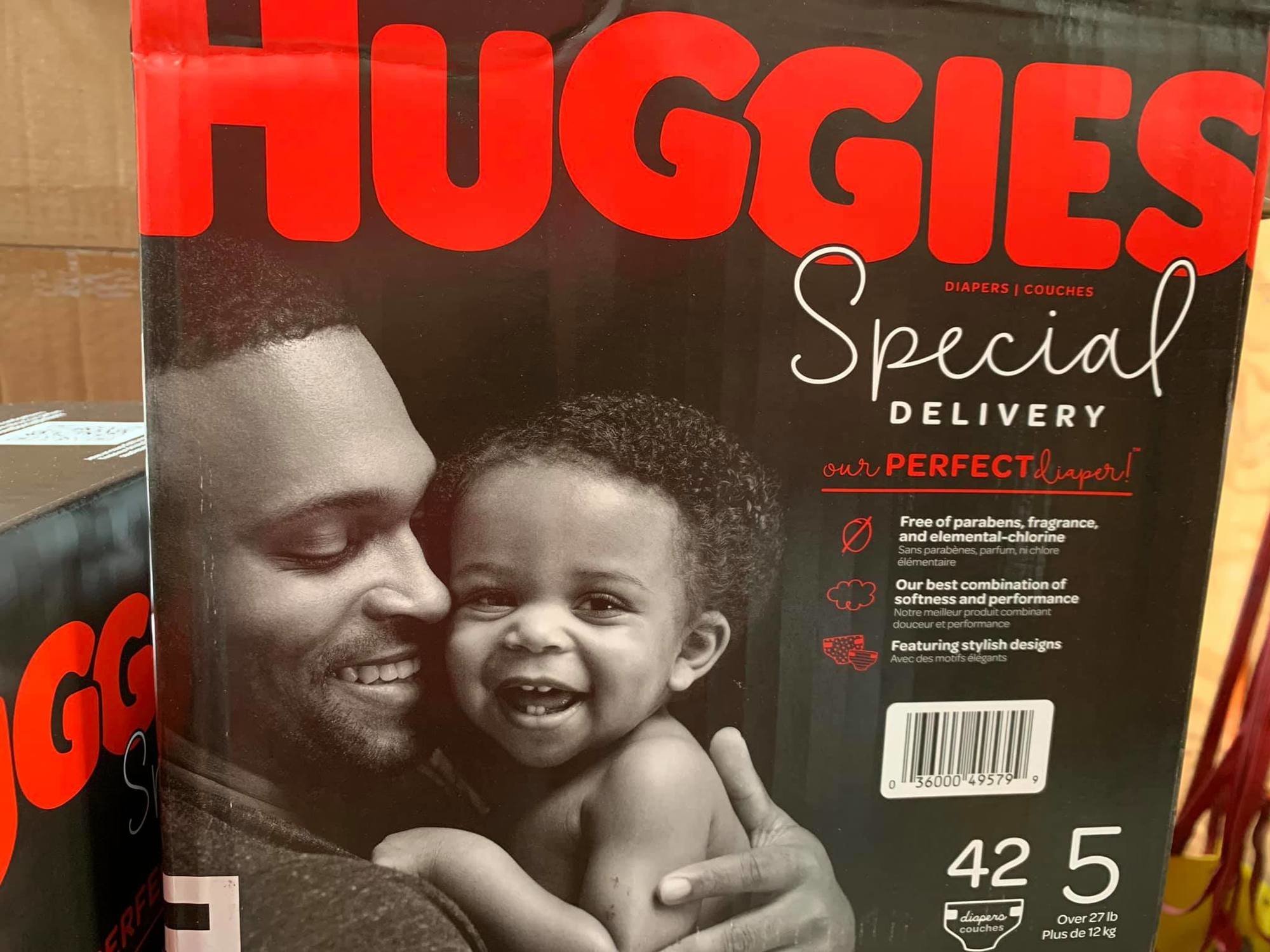 Photo by Joe Flowers Jr. of a Huggies diaper box with a black dad and his daughter