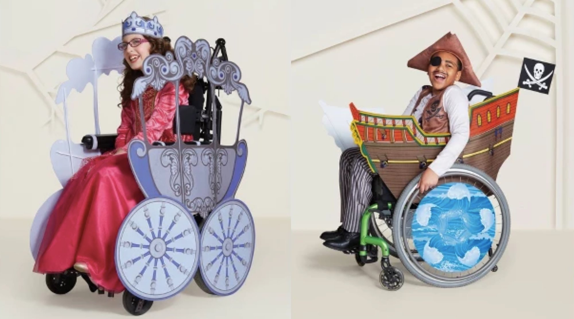 Two children wear adaptive Halloween costumes from Target
