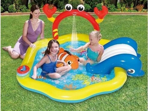 Summer Waves Inflatable Under the Sea Kiddie Swimming Pool Play Center With Slide