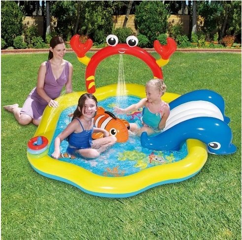 Summer Waves Inflatable Under the Sea Kiddie Swimming Pool Play Center With Slide