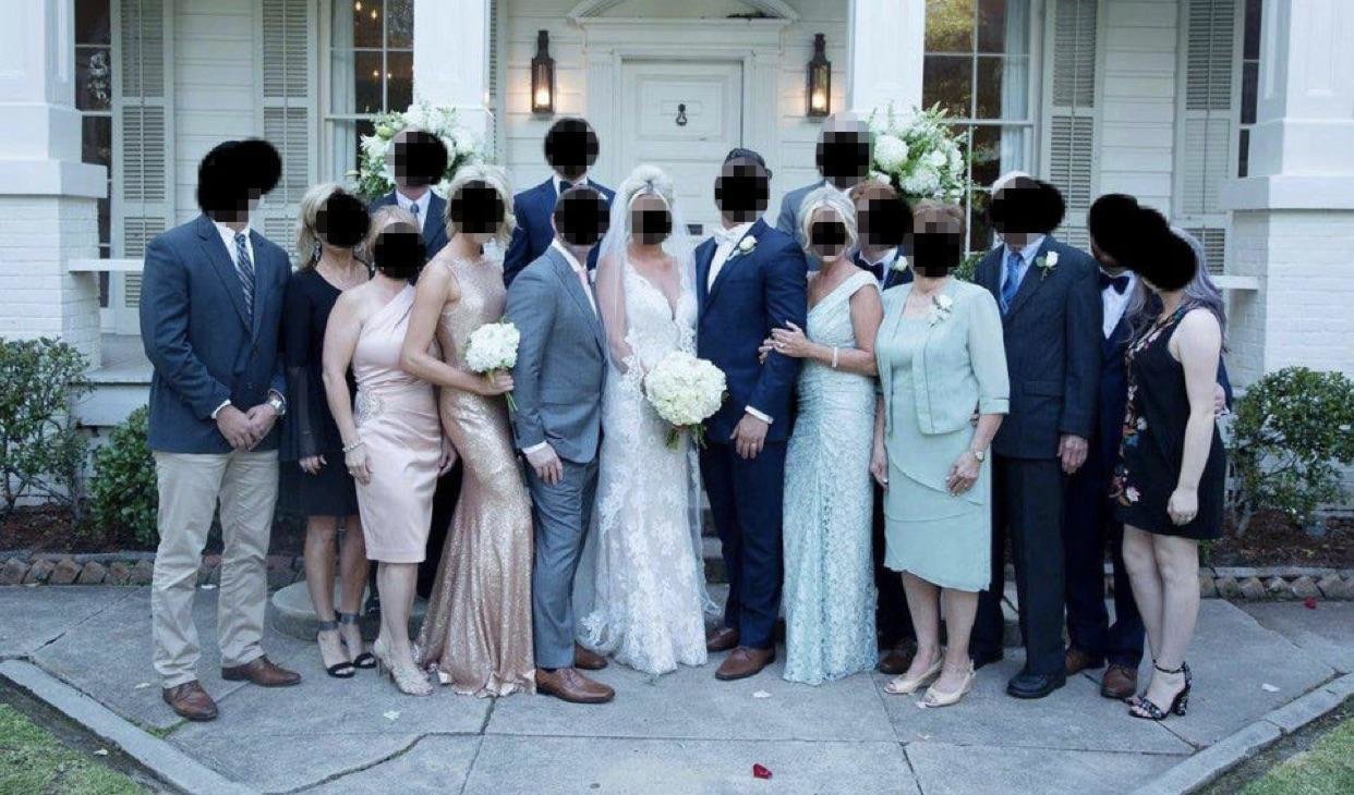Mother-in-law wearing same outfit as the bride