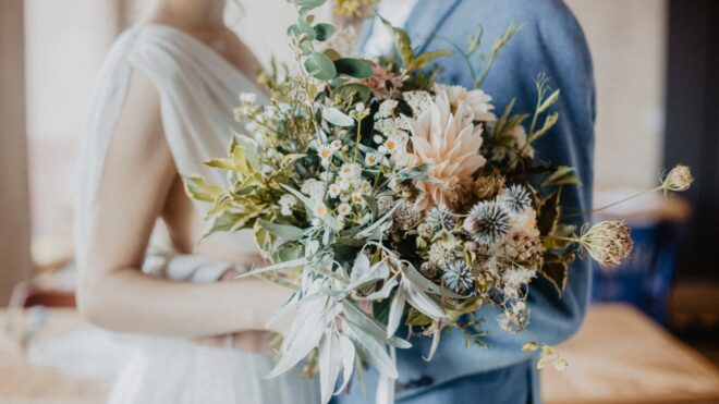 Bride and groom on wedding day
