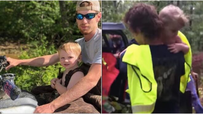 Justin Rutherford with his son
