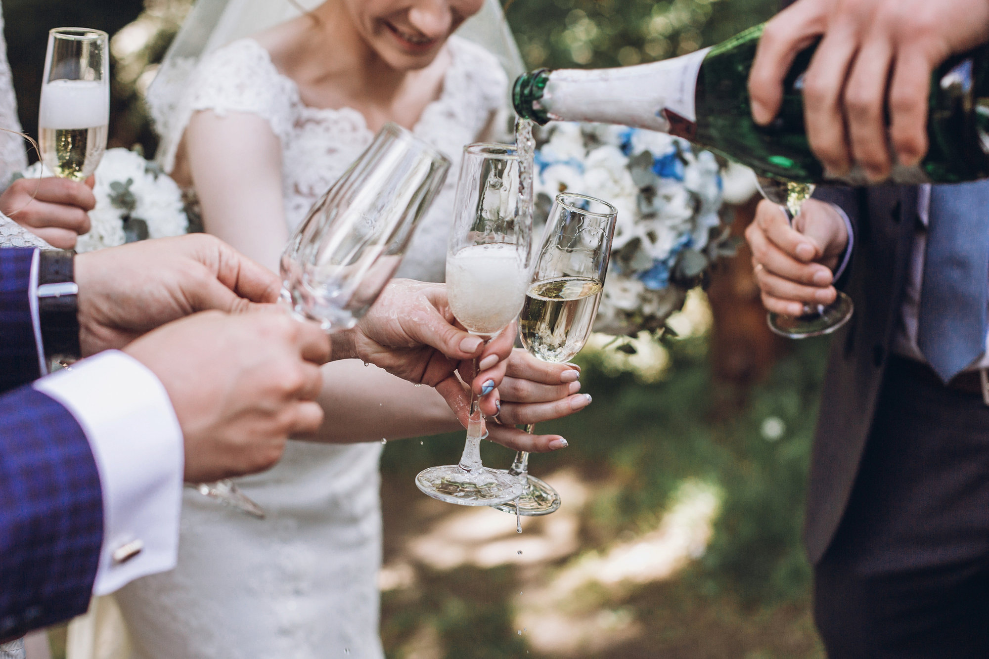 Bridal party cheersing