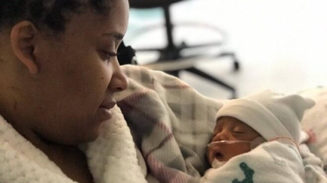 Orelia Hollins with her baby boy