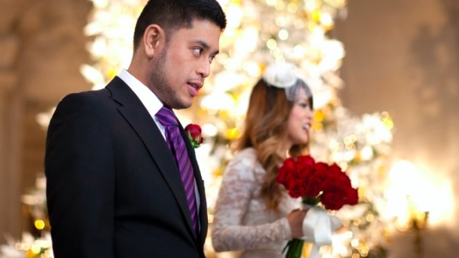 Bride and groom on wedding day