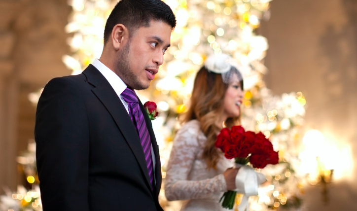 Bride and groom on wedding day