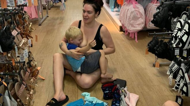 Sarah Mills breastfeeding in Target