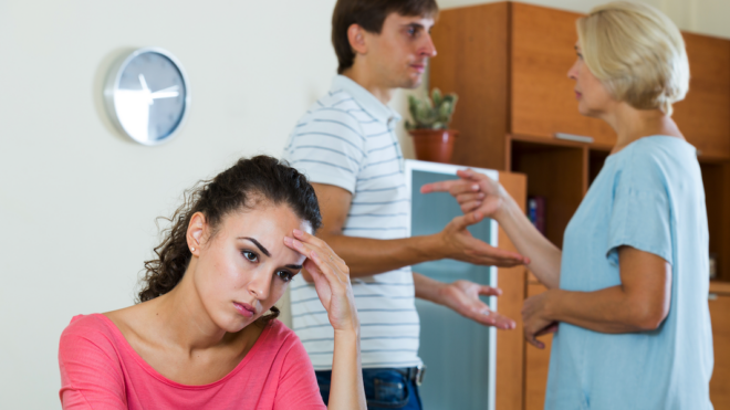 mother-in-law arguing with son