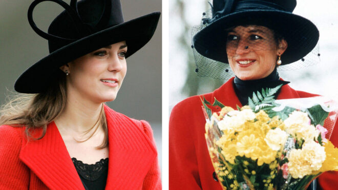 Kate Middleton and Princess Diana wearing black hats