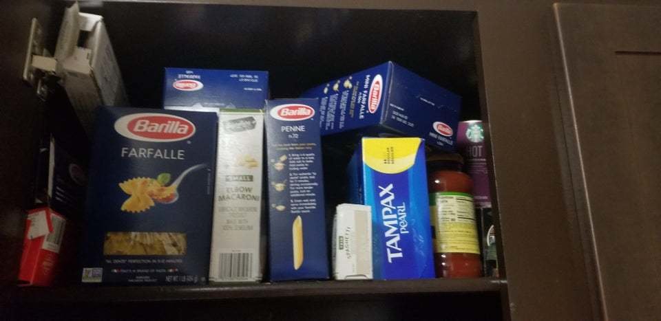 tampx in the pasta cabinet