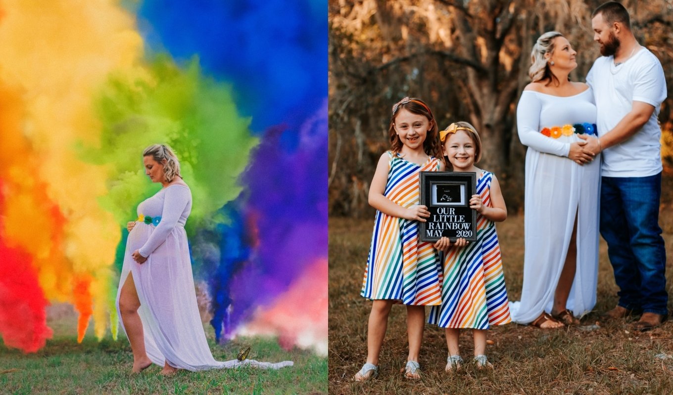 Heather Branham is surrounded by colorful smoke bombs