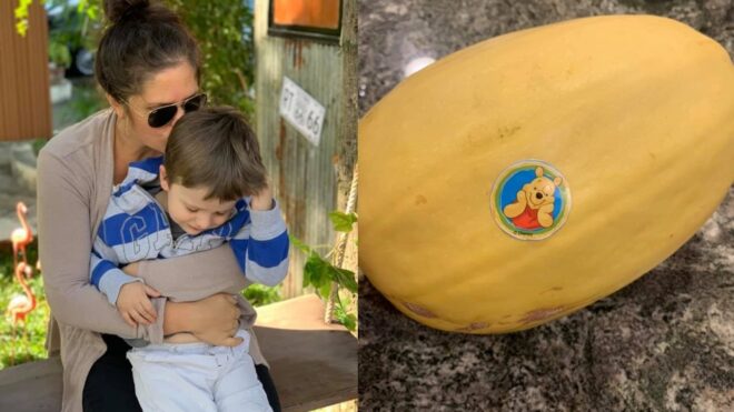 Spaghetti squash with Disney sticker