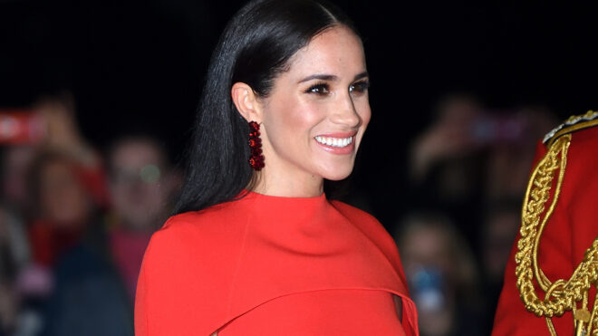 Meghan Markle Safiyaa red cape dress
