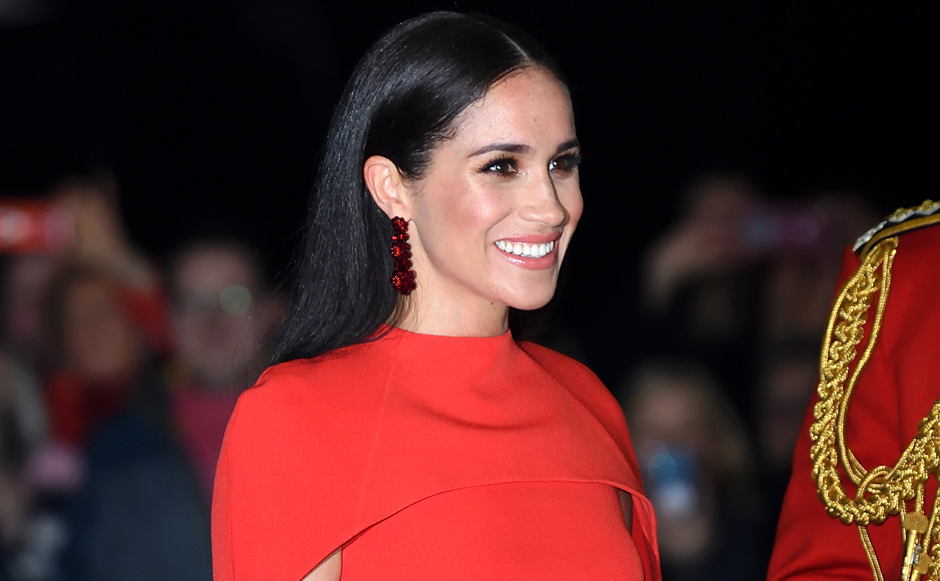 Meghan Markle Safiyaa red cape dress