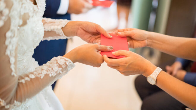 Bride getting a wedding present