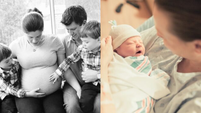 Jessica with family; Mother holding newborn