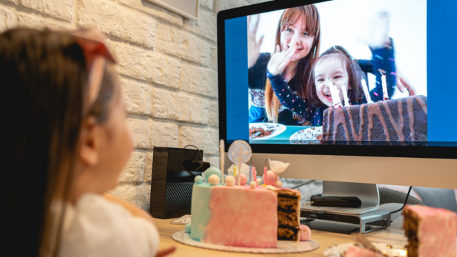 girl having a virtual birthday party