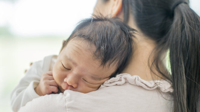 New mom holding baby