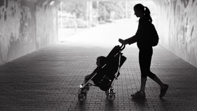 mom with son in stroller