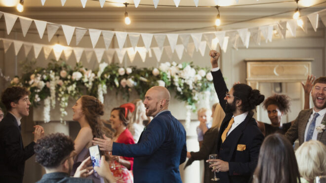 Wedding guests during reception