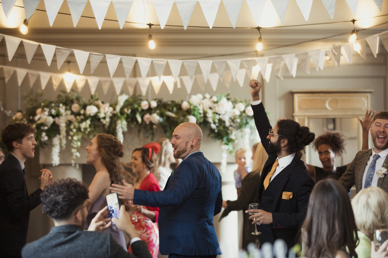 Wedding guests during reception