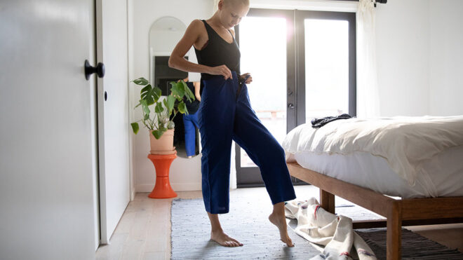 Woman getting dressed