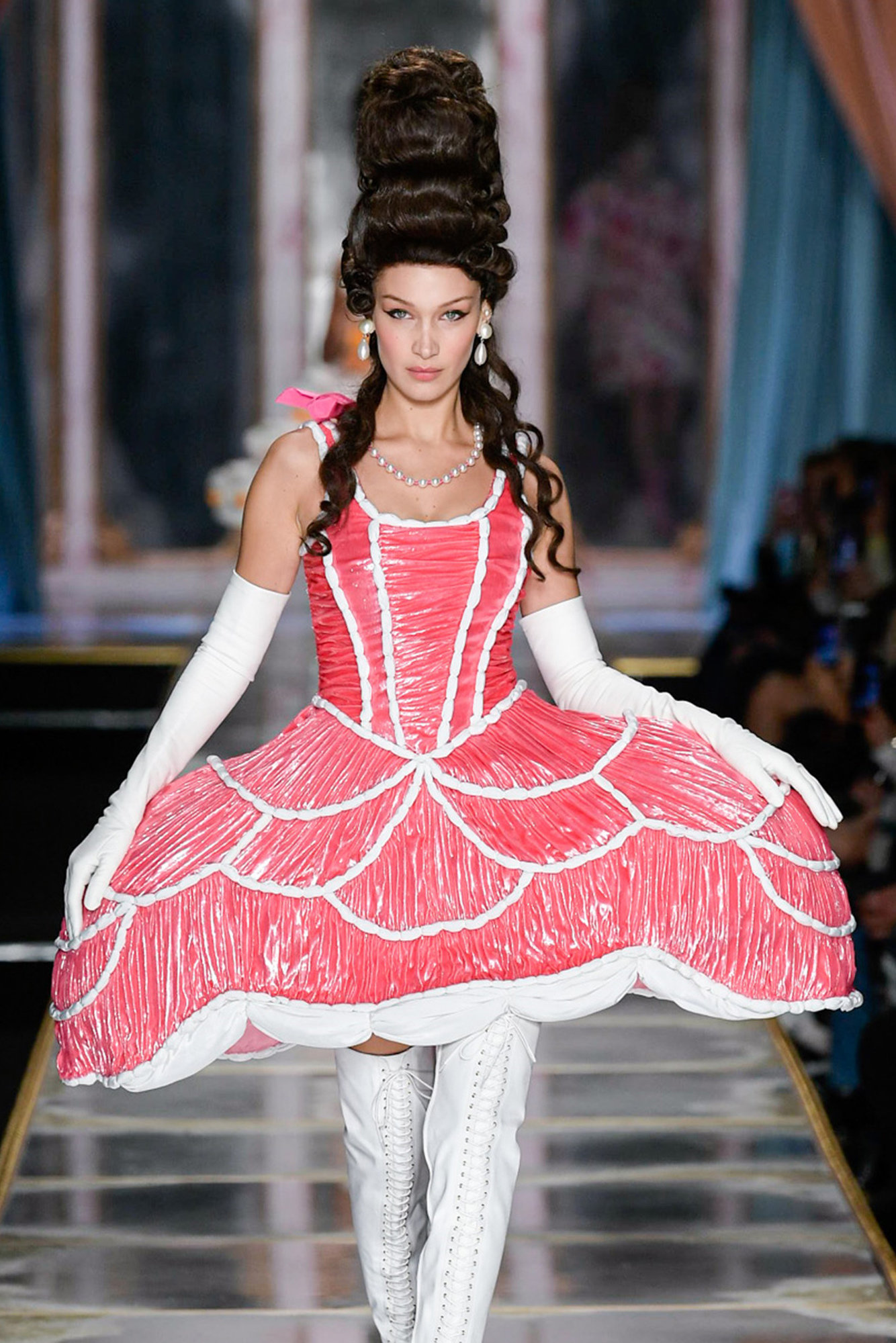Bella Hadid walked in the Moschino runway show