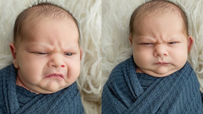 grumpy newborn photo shoot