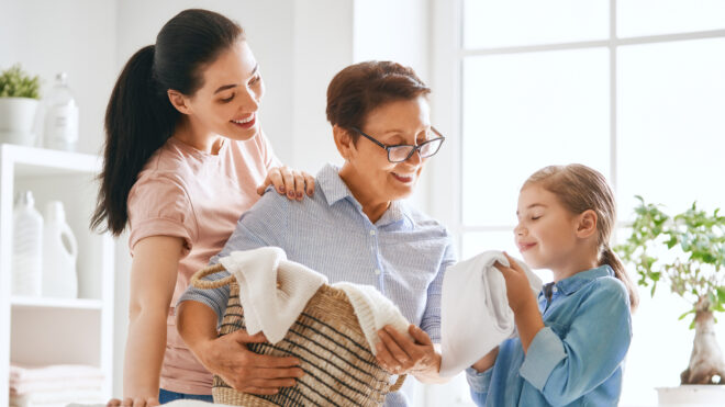 Family doing laundry