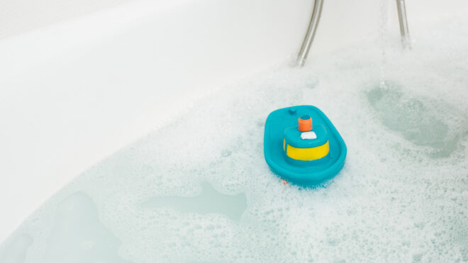 toy boat in bathtub