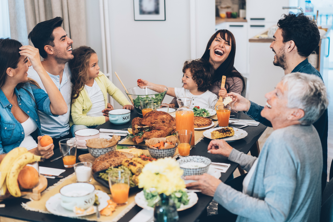 Family eating Christmas lunch