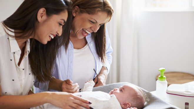 mom and grandmother with baby