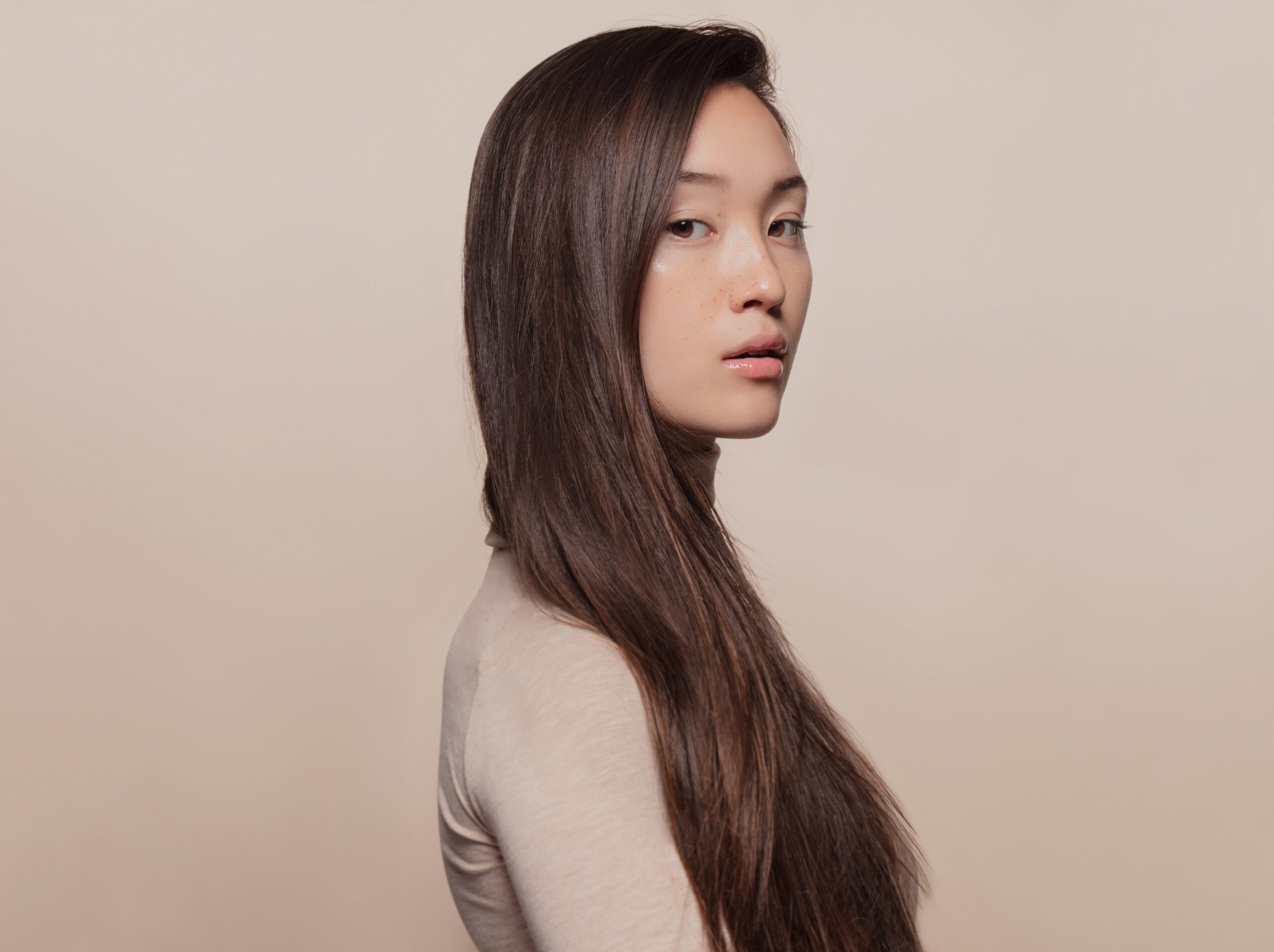 Woman with a long straight hair