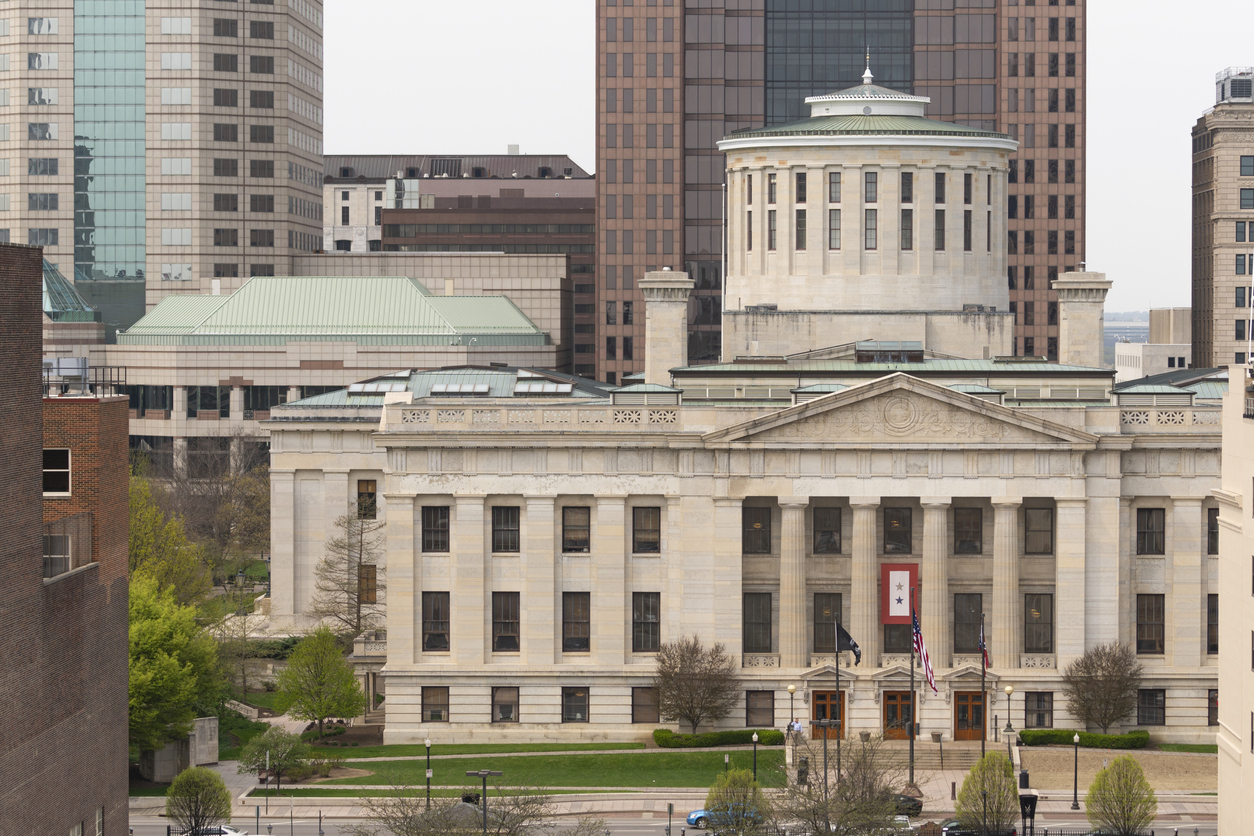 The Ohio Statehouse Tight Crop in the Downtown Urban Core of Columbus