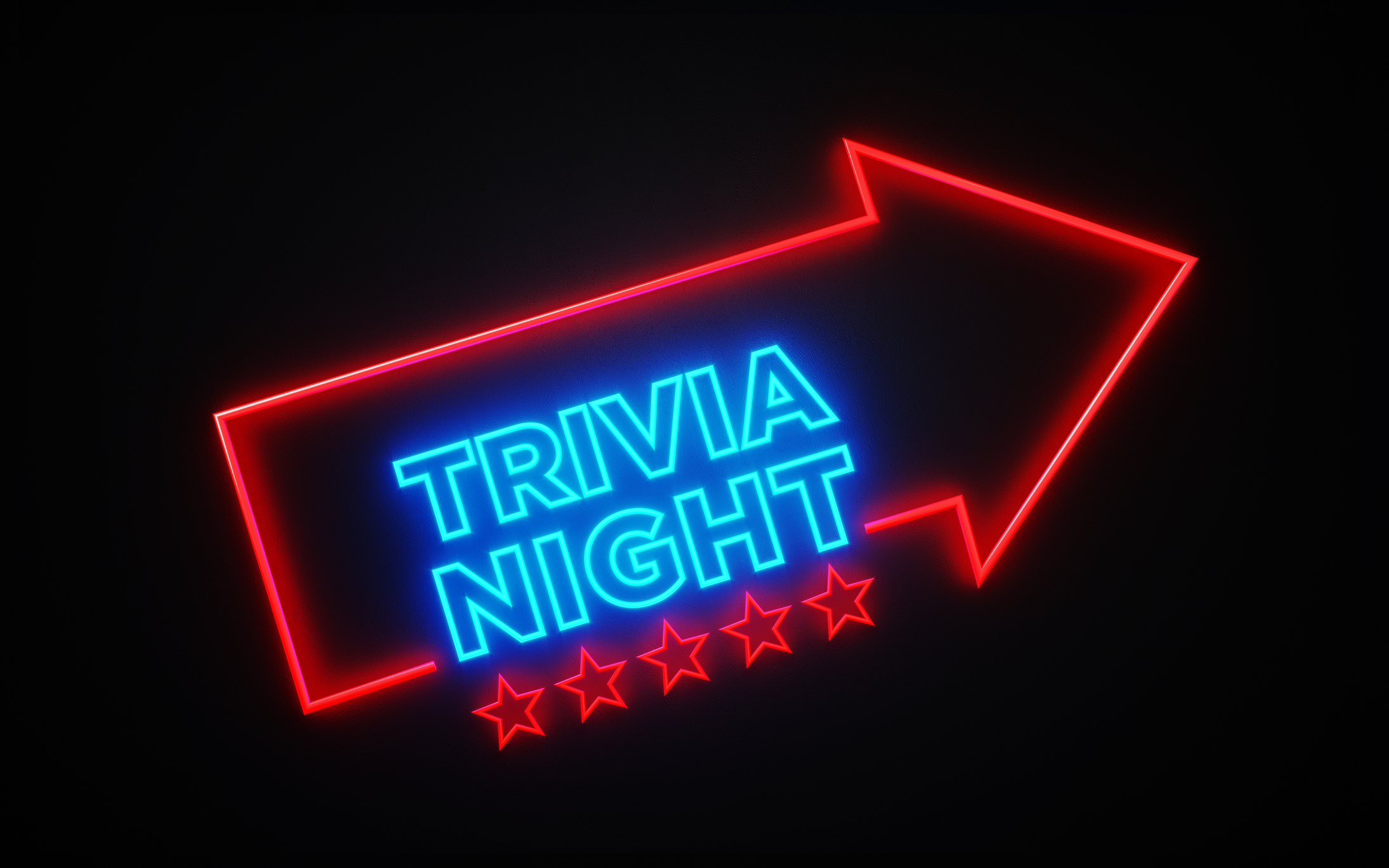 Neon Price Tag with Trivia Night Text Inside on Black Background