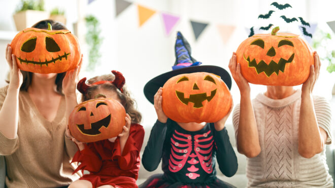 Family celebrating Halloween