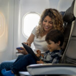 mother and child on a plane
