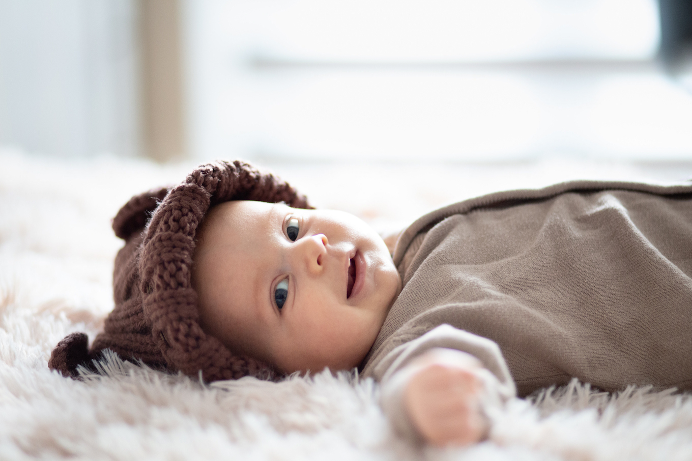 Baby boy with teddybear hat