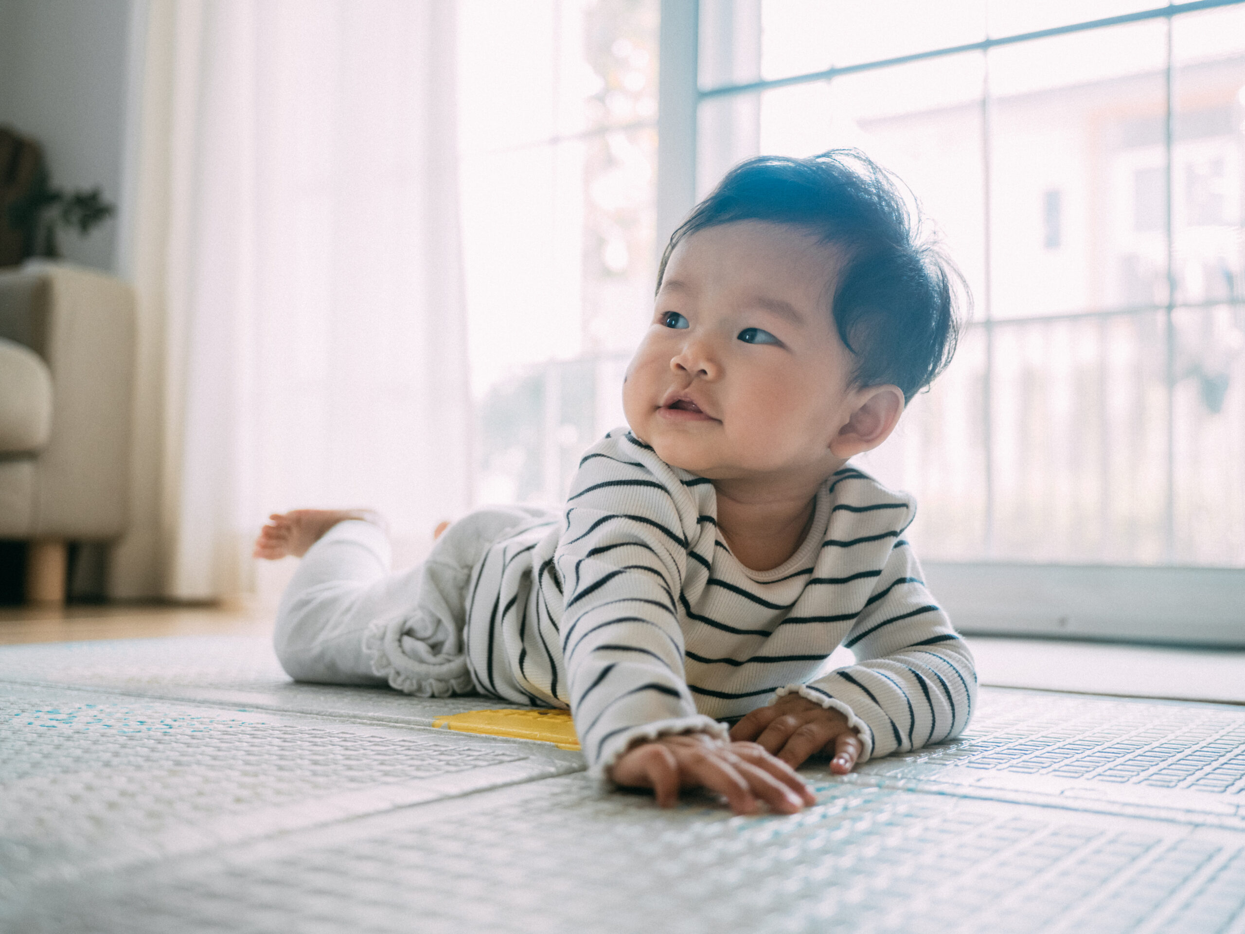 Little baby crawling, close-up