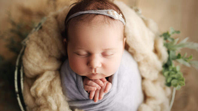 newborn baby girl in basket