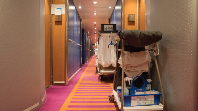 cleaning carts in hallway