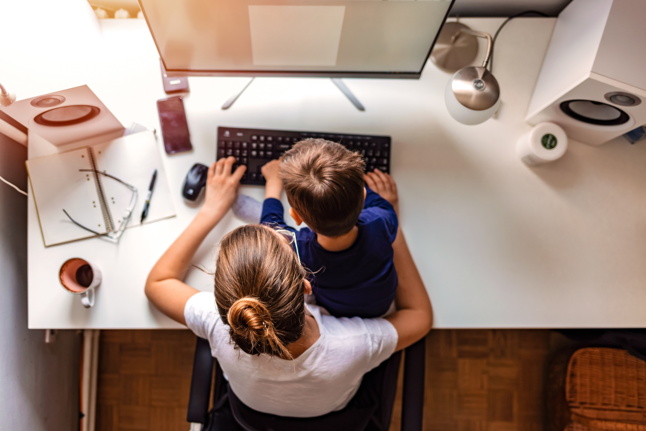 Young mother working from home