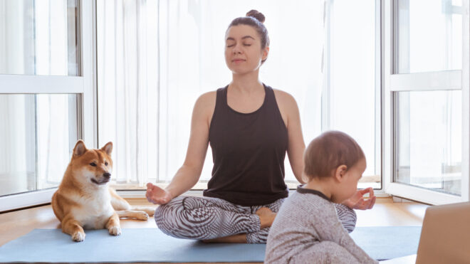 Mother doing yoga