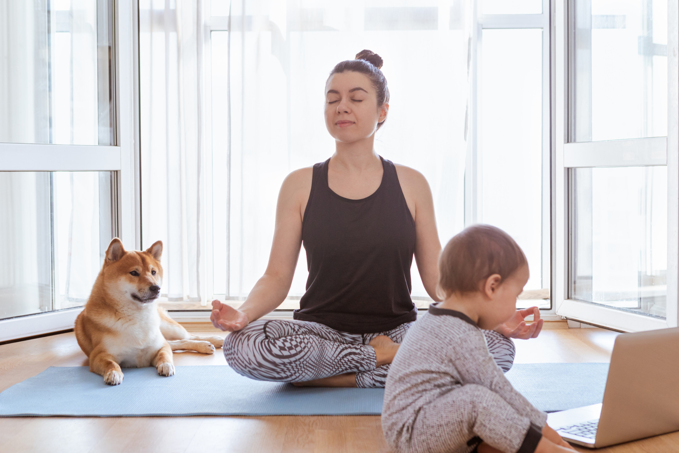 Mother doing yoga
